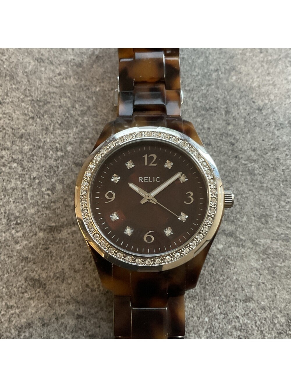 Relic By Fossil Crystal Accent Womens Watch ZR11893 Brown Resin Case/Band Bin T